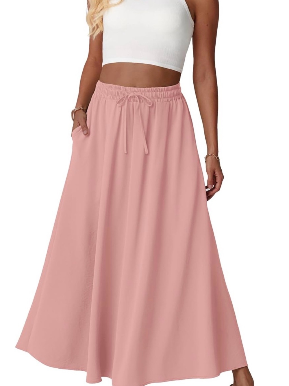 Dusty Rose Drawstring Maxi Skirt